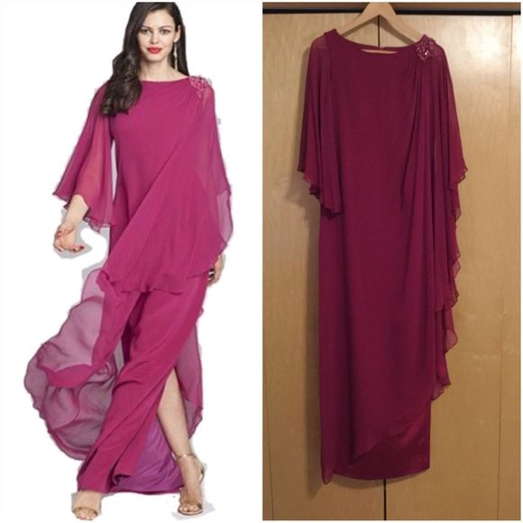 TERI JON Silk Flutter Sleeve Chiffon Gown … - Picture 1 of 8